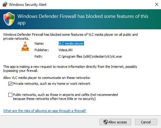 Windows security alert