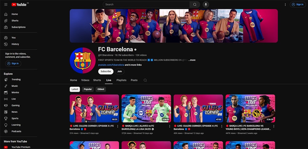 Barca TV live sur Youtube