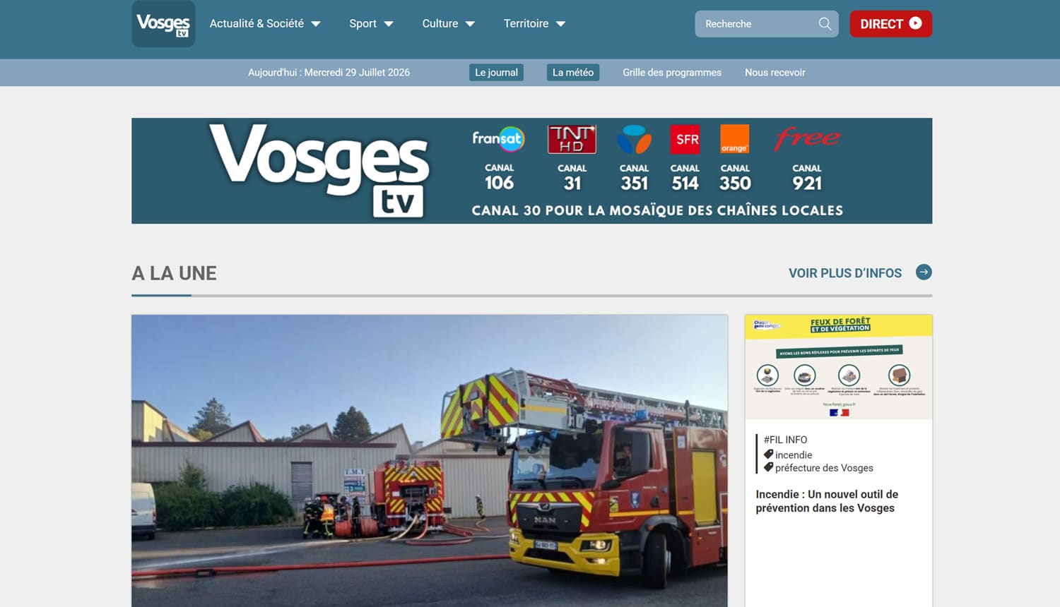 Site officiel Vosges TV pour regarder le direct et replay