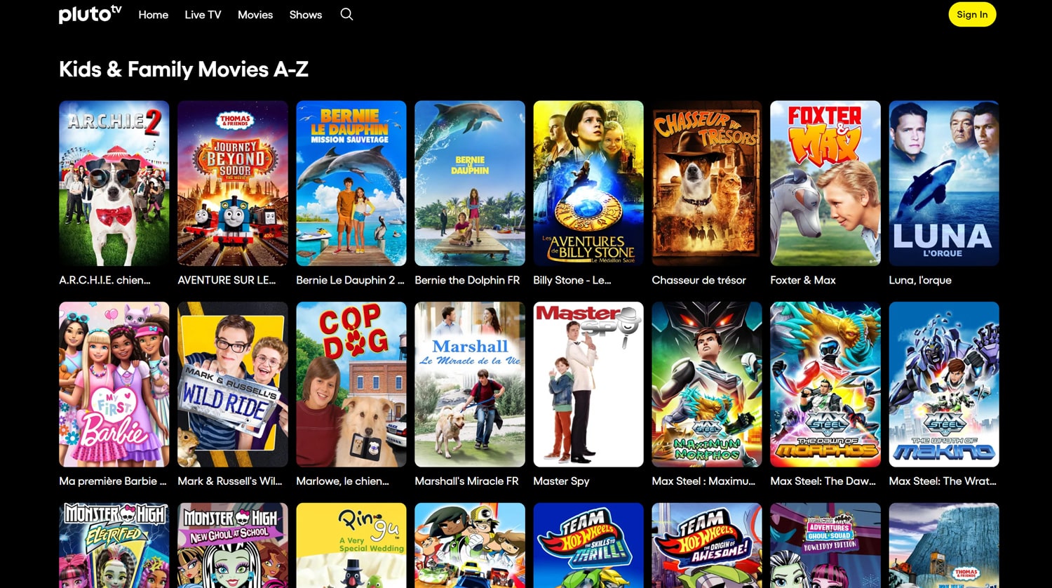 Films d'animation gratuits sur Pluto TV