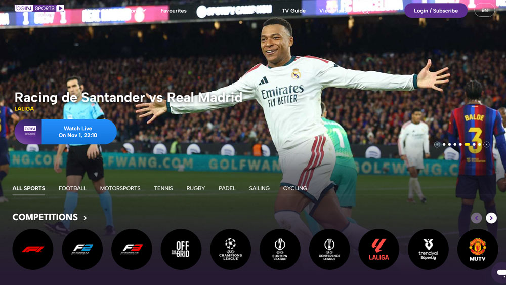Plateforme beIN SPORTS Connect dans l'environnement CANAL+