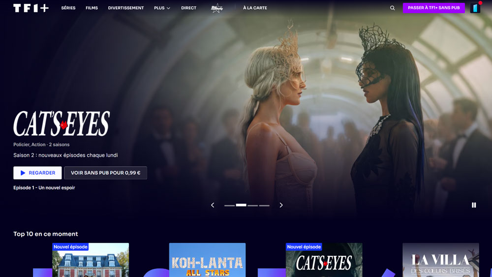 Interface de la plateforme TF1+